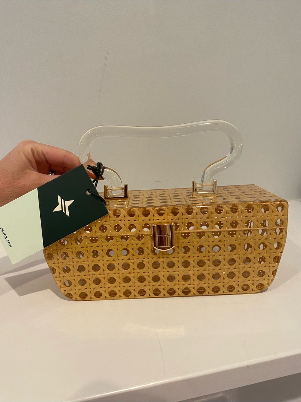 Tuckernuck Acrylic Tan Box Clutch with Clear Handle - NWT - Picture 2 of 6